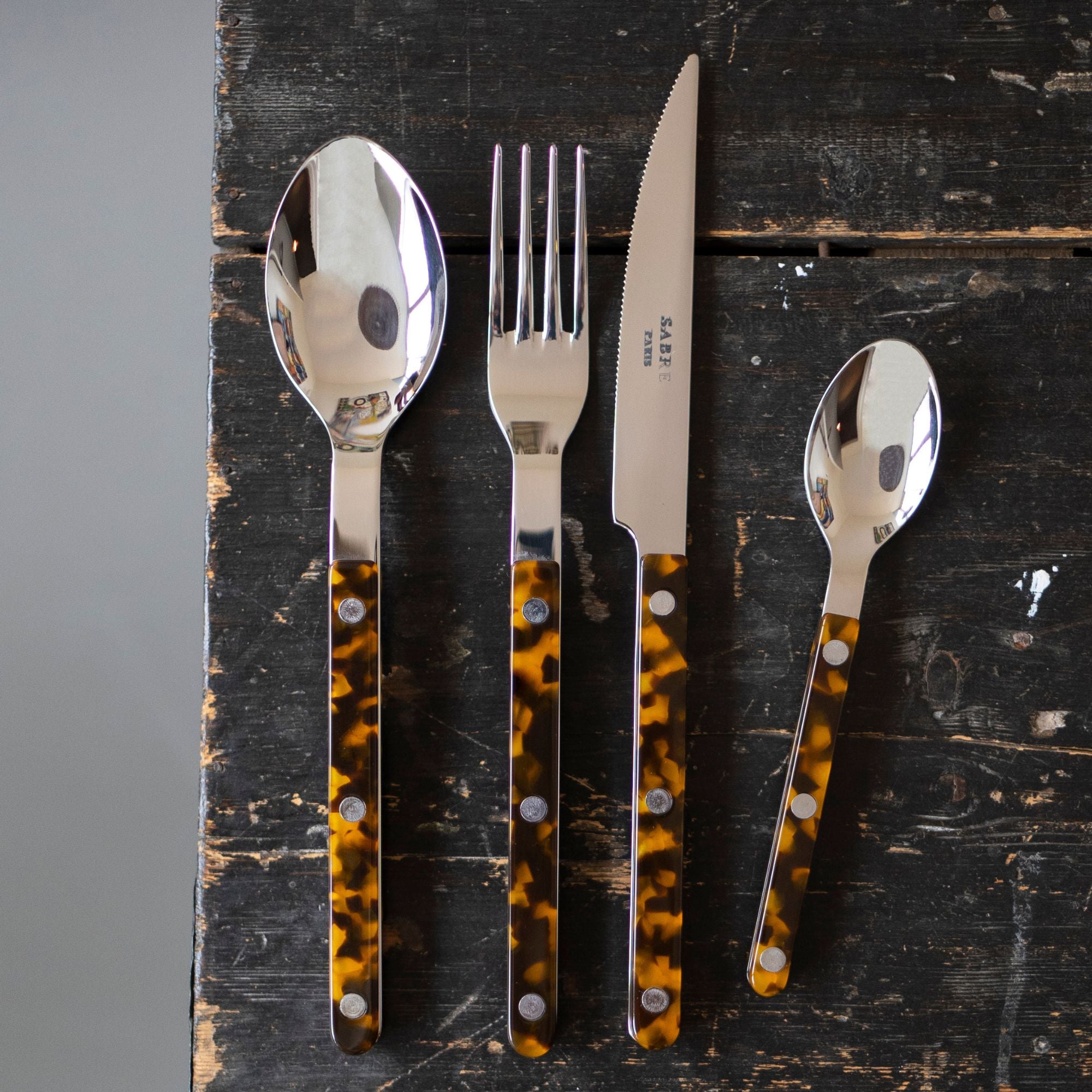 Goodee-Sabre-Bistrot Tortoise Flatware - Set of 4 - Color - Faux Tortoise/Shiny
