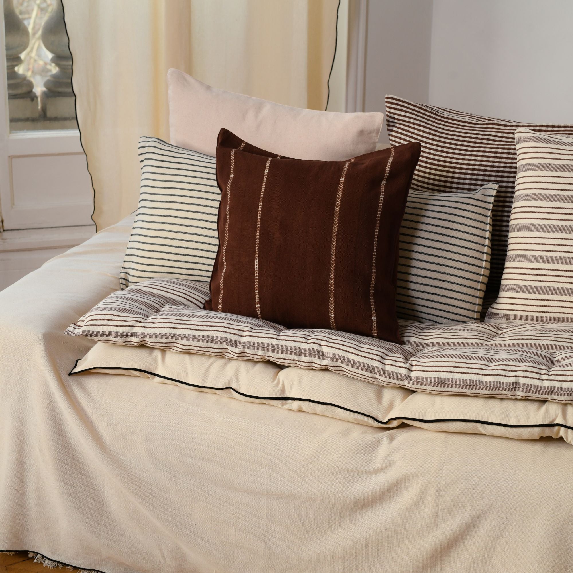 Goodee-Tensira-Cotton Cushion Cover - Color - Chocolate Brown Tie-Dye