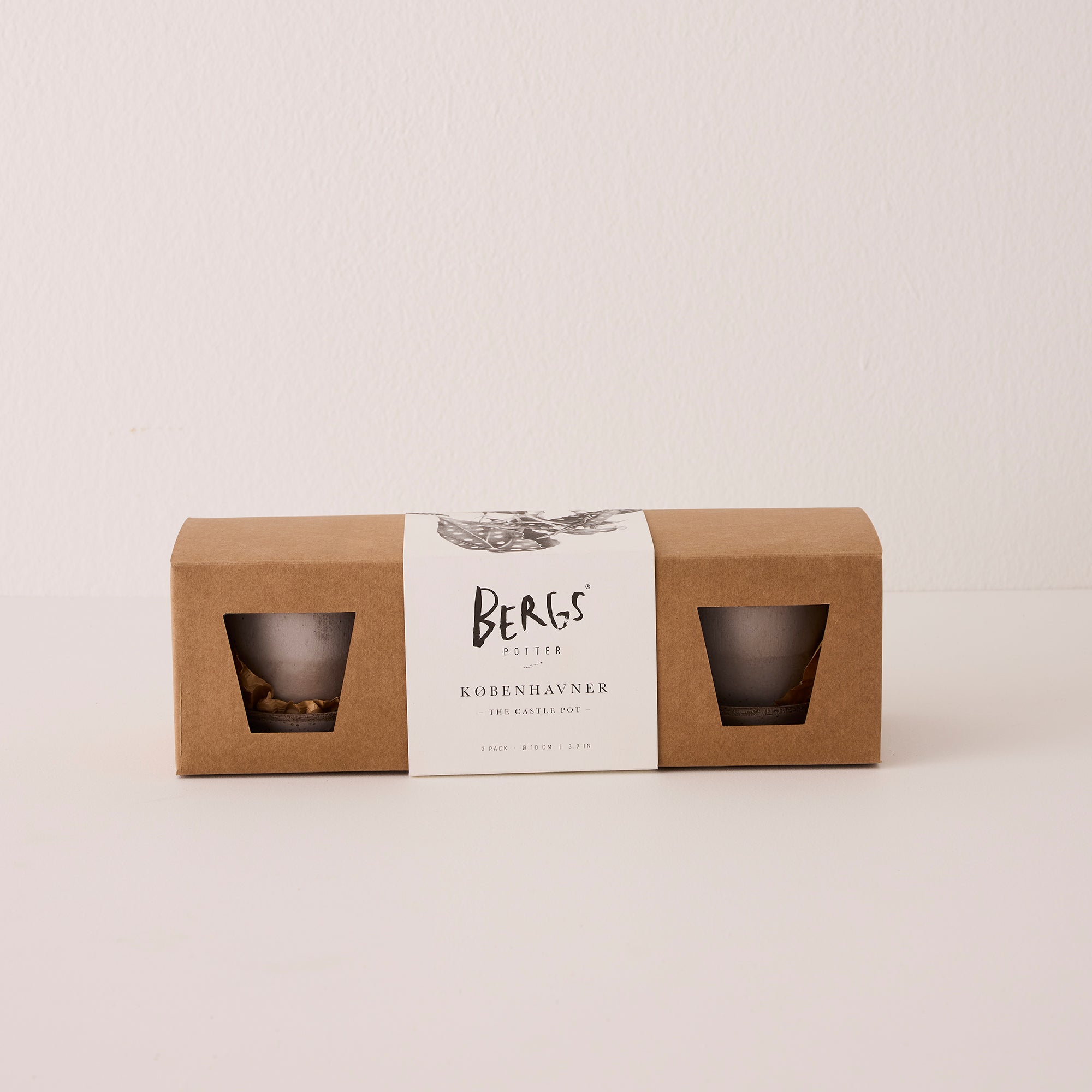 Goodee-Bergs Potter-Copenhagen Ø10 Planter & Saucer - Set of 3 - Color - Raw Grey