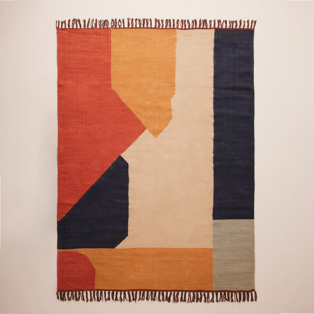 Goodee-Manglam Arts-Woven Rug - Color - Orange & Blue