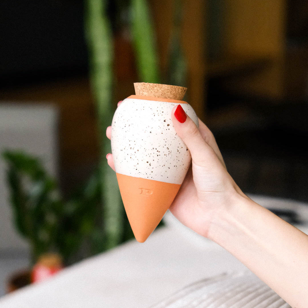 Goodee-Pepin-Olla Self-Watering Pot - Glaze - Color - Speckled White