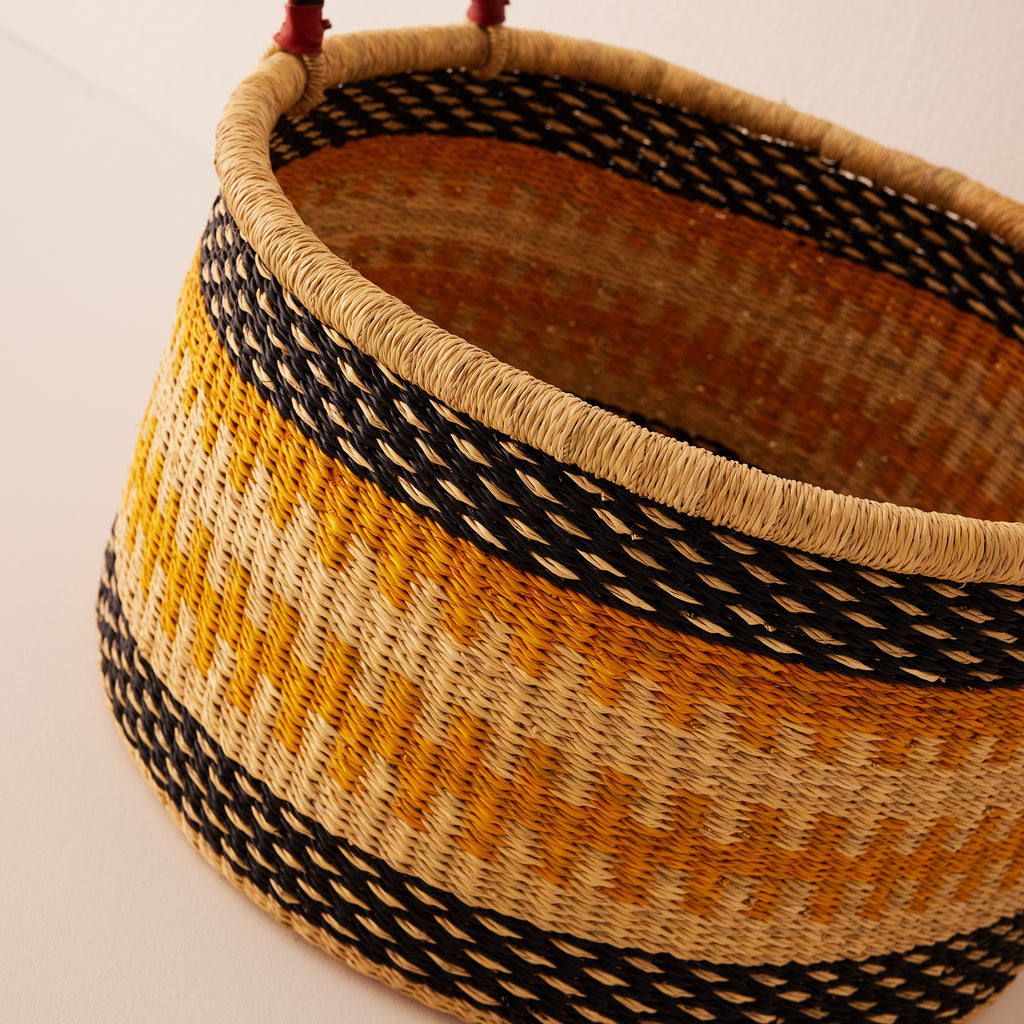 Goodee-Baba Tree-Short Basket (Medium) - Color - Natural, Black & Yellow