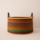 Goodee-Baba Tree-Large Woven Short Basket - Color - Rust & Turquoise