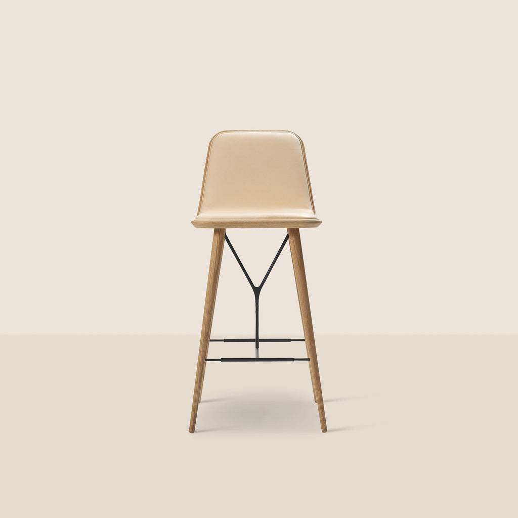 Goodee-Fredericia-Spine Bar/Counter Stool with Back - Wood Base - Color - Natural Vegeta Leather