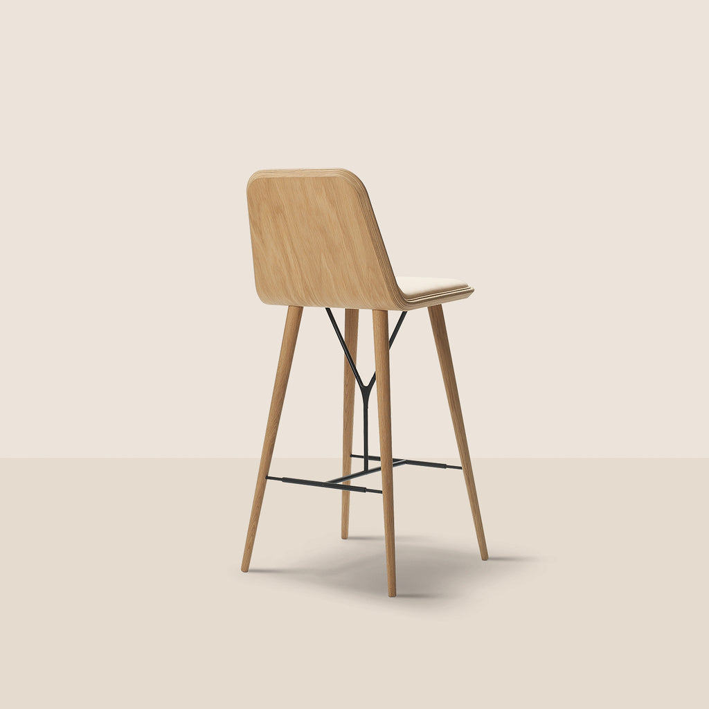 Goodee-Fredericia-Spine Bar/Counter Stool with Back - Wood Base - Color - Natural Vegeta Leather