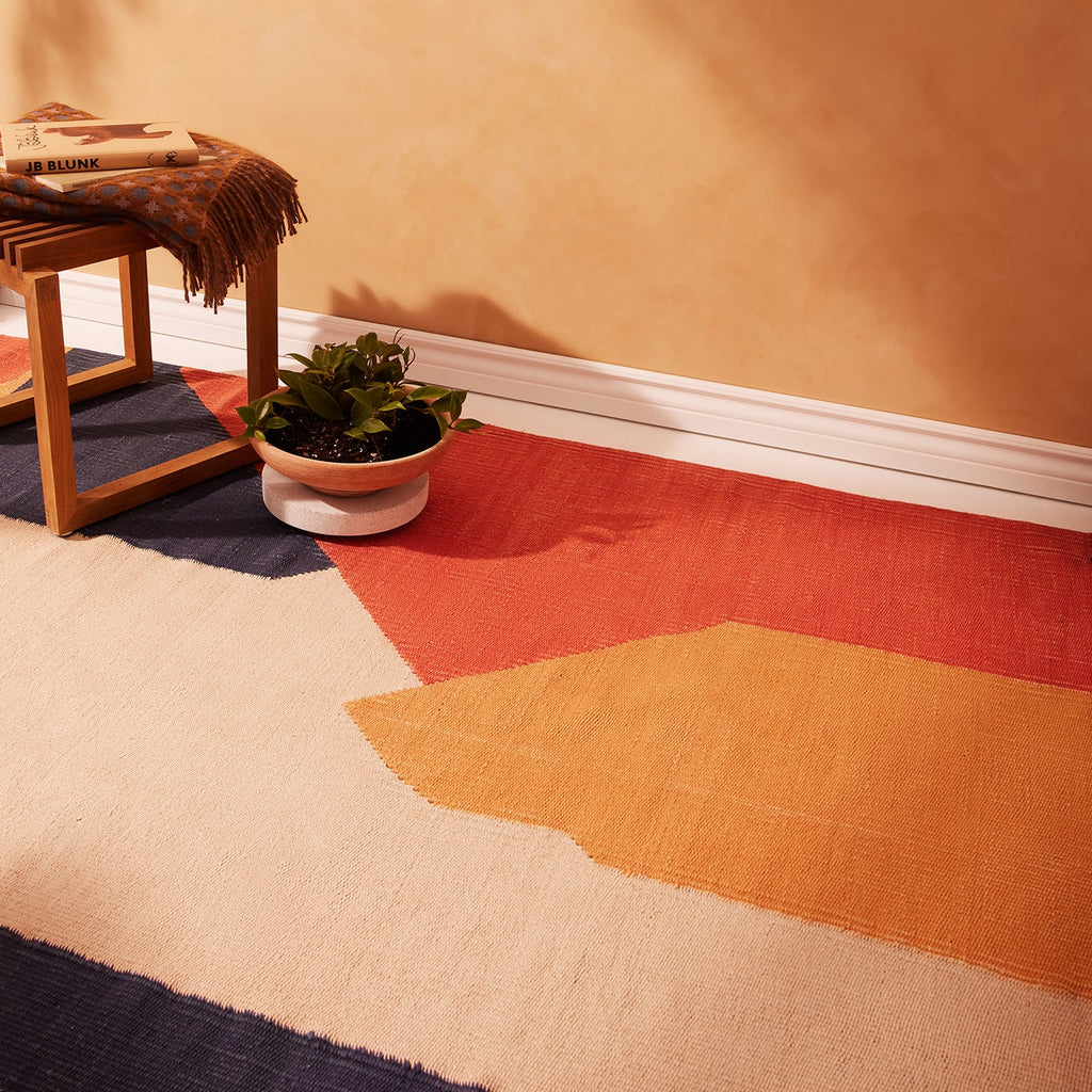 Goodee-Manglam Arts-Woven Rug - Color - Orange & Blue