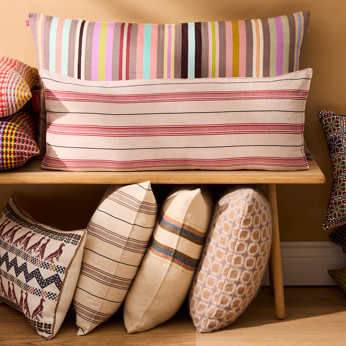 Goodee-Tensira-Kapok Lumbar Cushion - Color - Red & Black Stripe