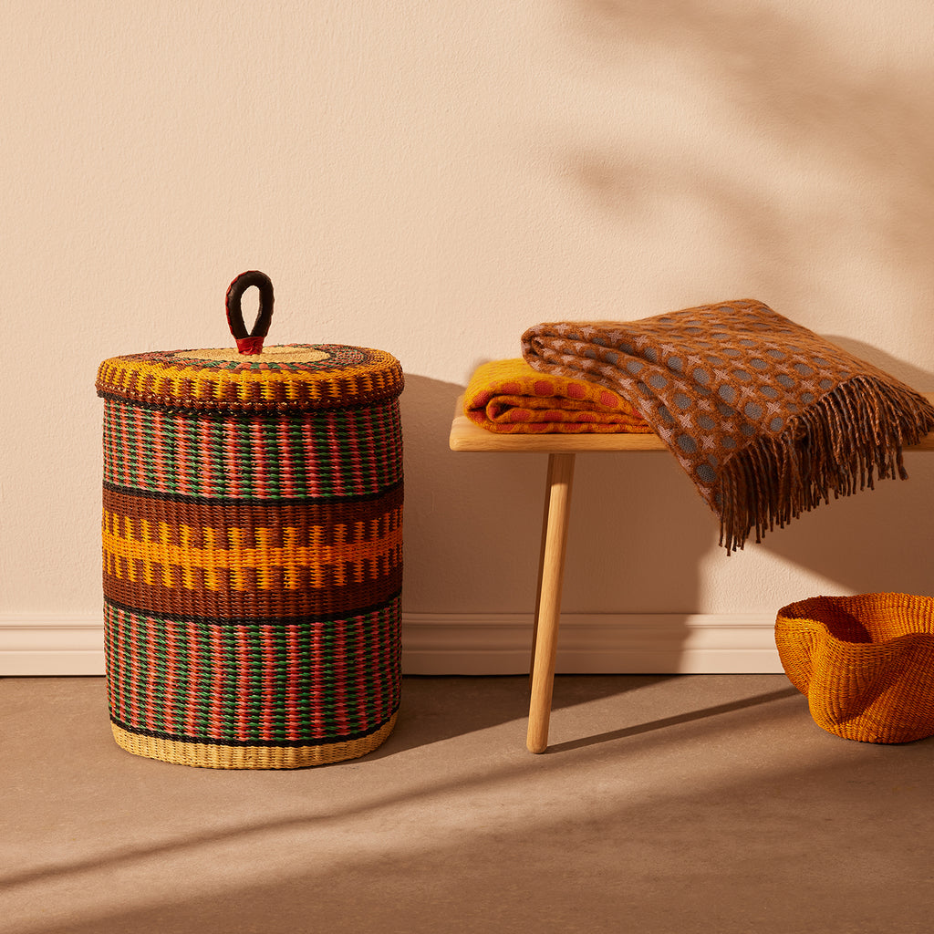 Goodee-Baba Tree-Small Laundry Basket - Color - Ochre & Burgundy