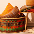 Goodee-Baba Tree-Large Woven Short Basket - Color - Rust & Turquoise