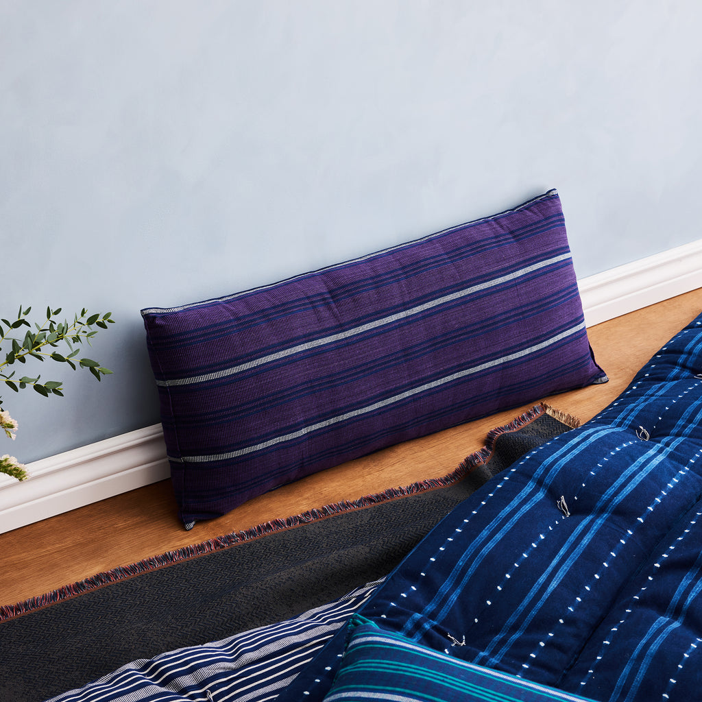Goodee-Tensira-Long Cushion in Kapok with Removable Cover - Color - Dark Purple & Navy Tartan