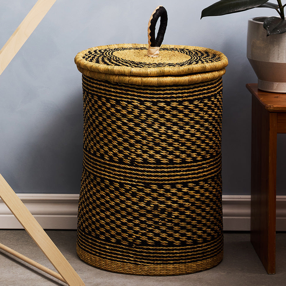 Goodee-Baba Tree-Small Coiled Laundry Basket - Color - Black & Natural