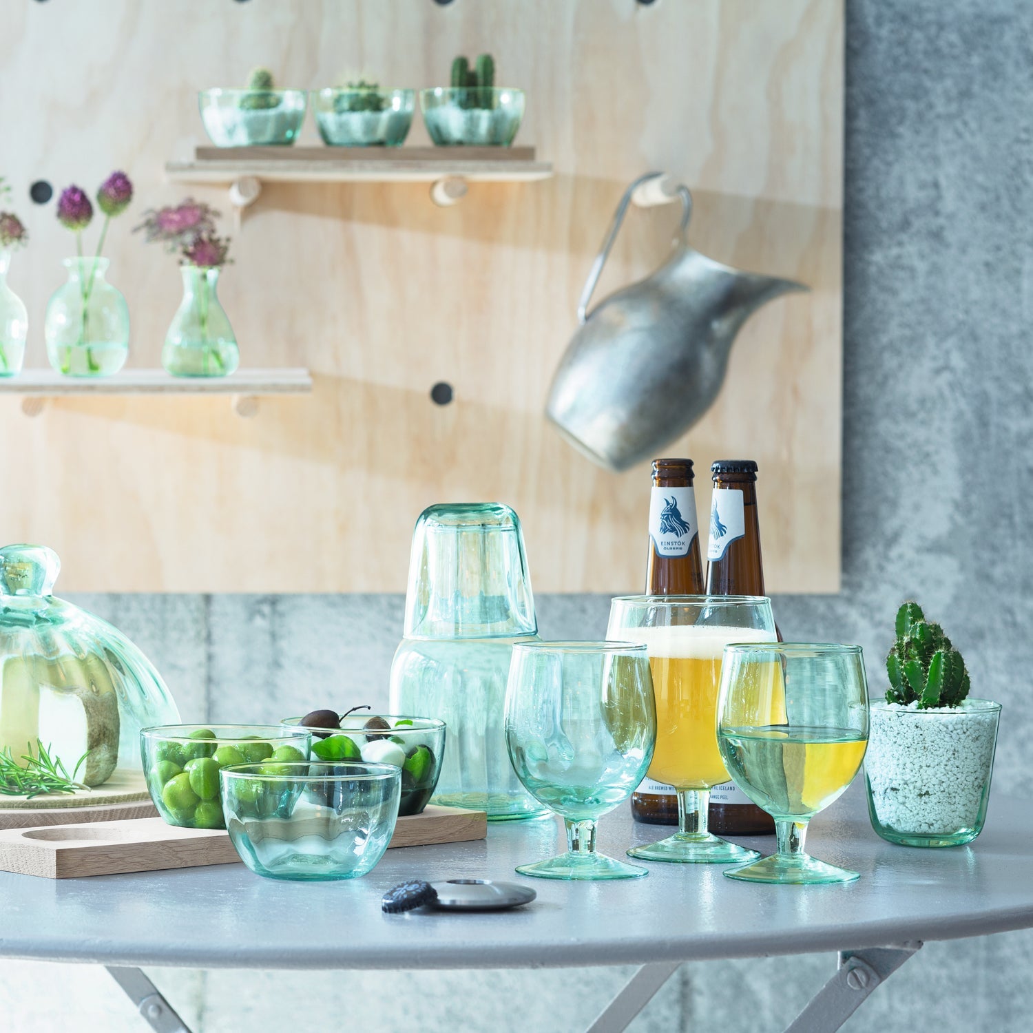 Recycled Glass Carafe and Glass Tumbler Set