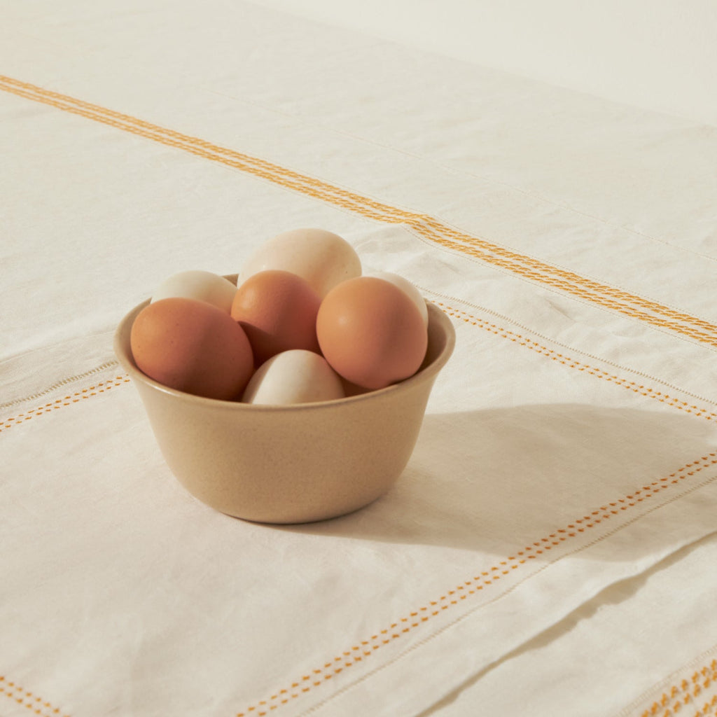 Goodee-Malaika-Shashiko Linen Tablecloth - Color - Ecru & Mustard