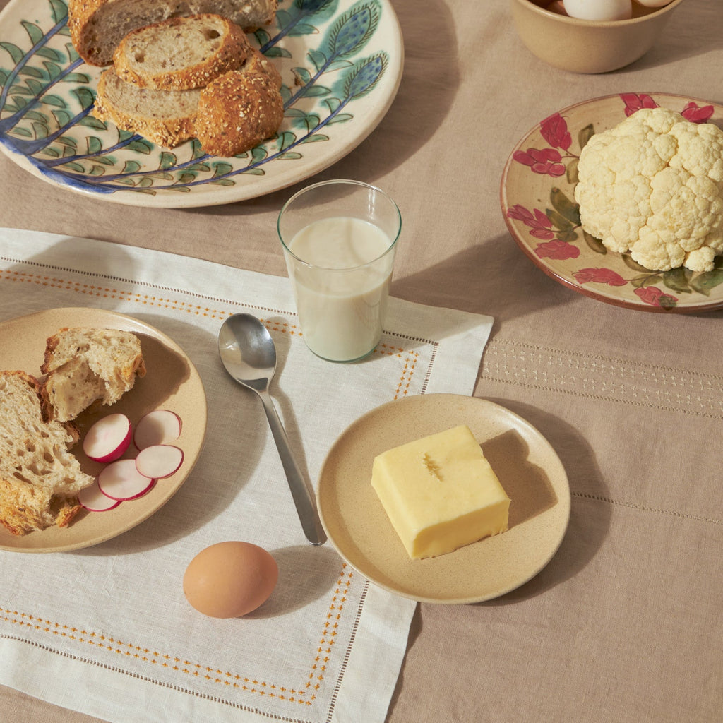 Goodee-Malaika-Shashiko Nappe de table en lin - Couleur - Taupe et blanc