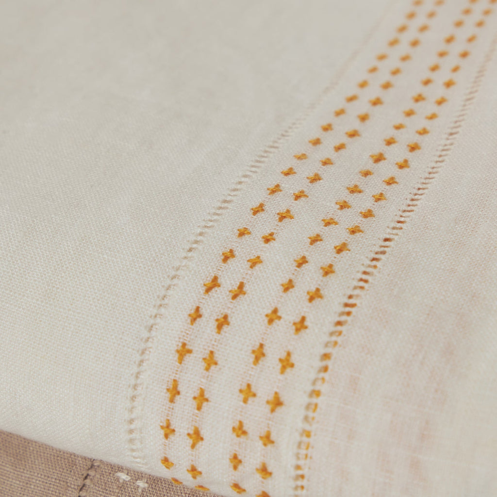 Goodee-Malaika-Shashiko Linen Tablecloth - Color - Ecru & Mustard