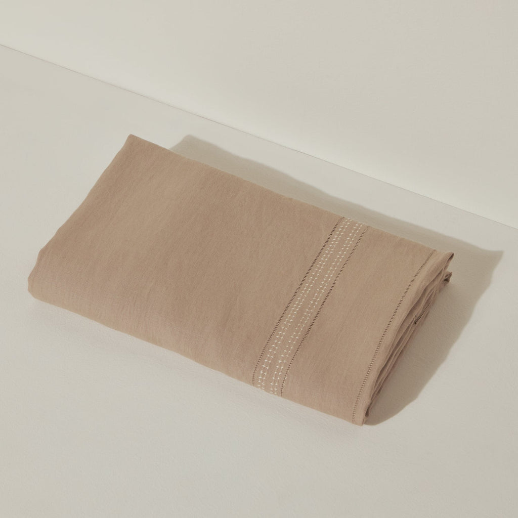Goodee-Malaika-Shashiko Linen Tablecloth - Color - Taupe & White