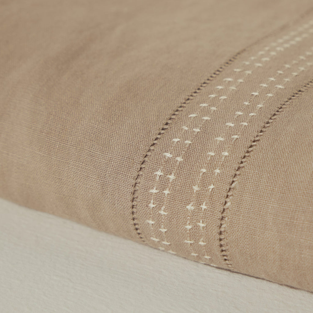 Goodee-Malaika-Shashiko Linen Tablecloth - Color - Taupe & White