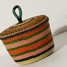 Goodee-Baba Tree-Small Banasco Basket With Lid - Color - Orange & Pink