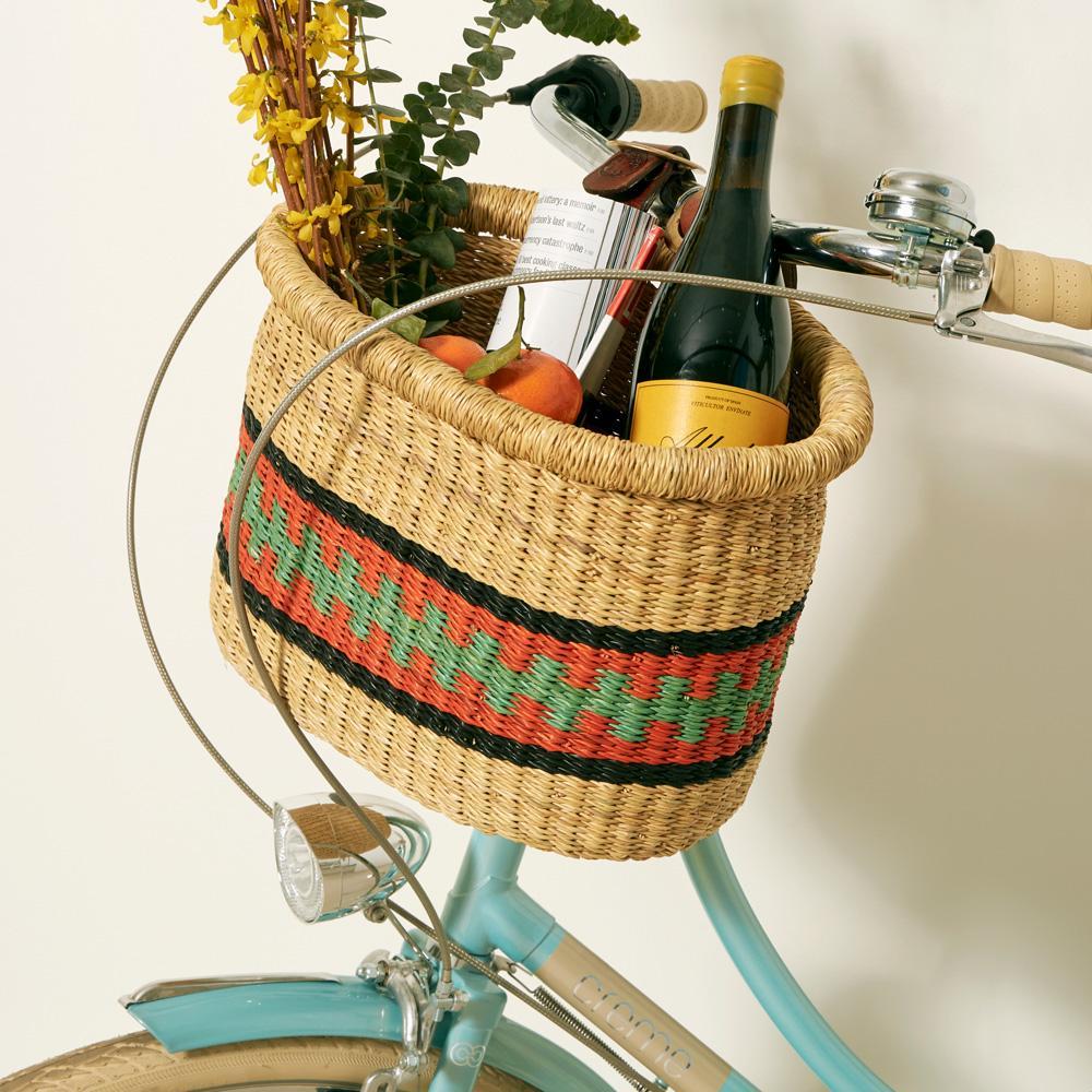 Goodee-Baba Tree-Bicycle Basket (Medium) - Color - Natural, Aqua & Orange