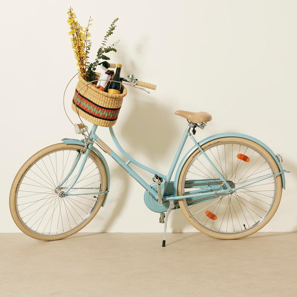 Goodee-Baba Tree-Bicycle Basket (Medium) - Color - Natural, Aqua & Orange
