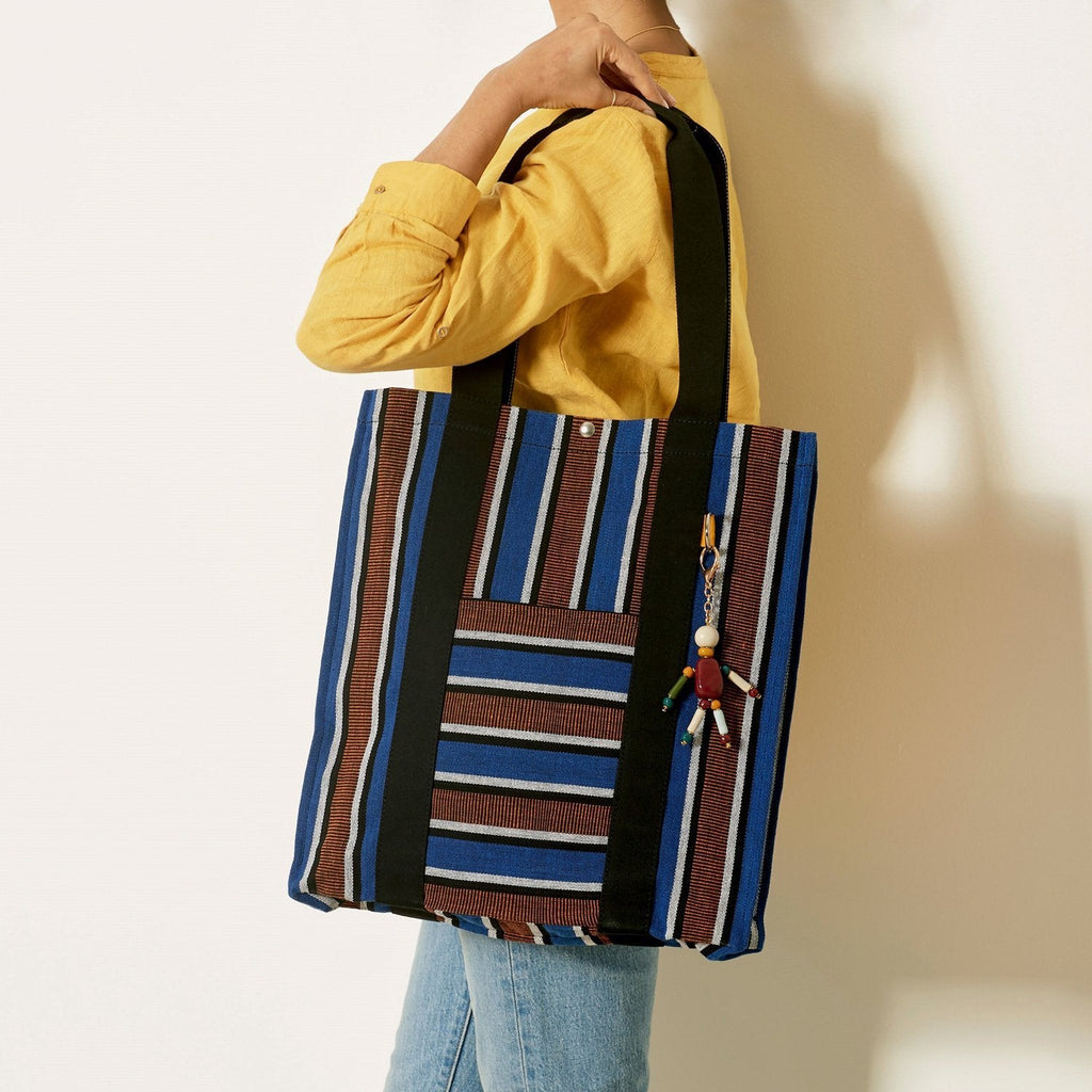 Goodee-Goodee-EFI Bassi Market Tote - Color - Blue & Rust Stripe