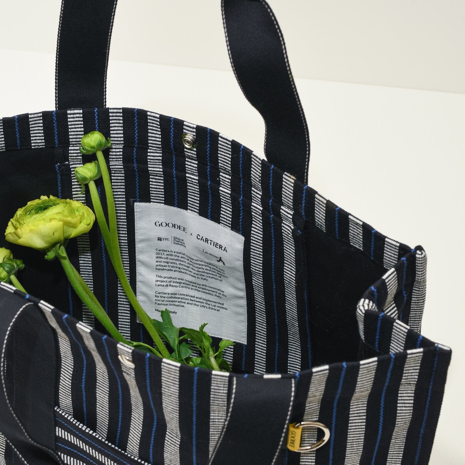 Hand Woven Market Tote | Black & Gray Stripe