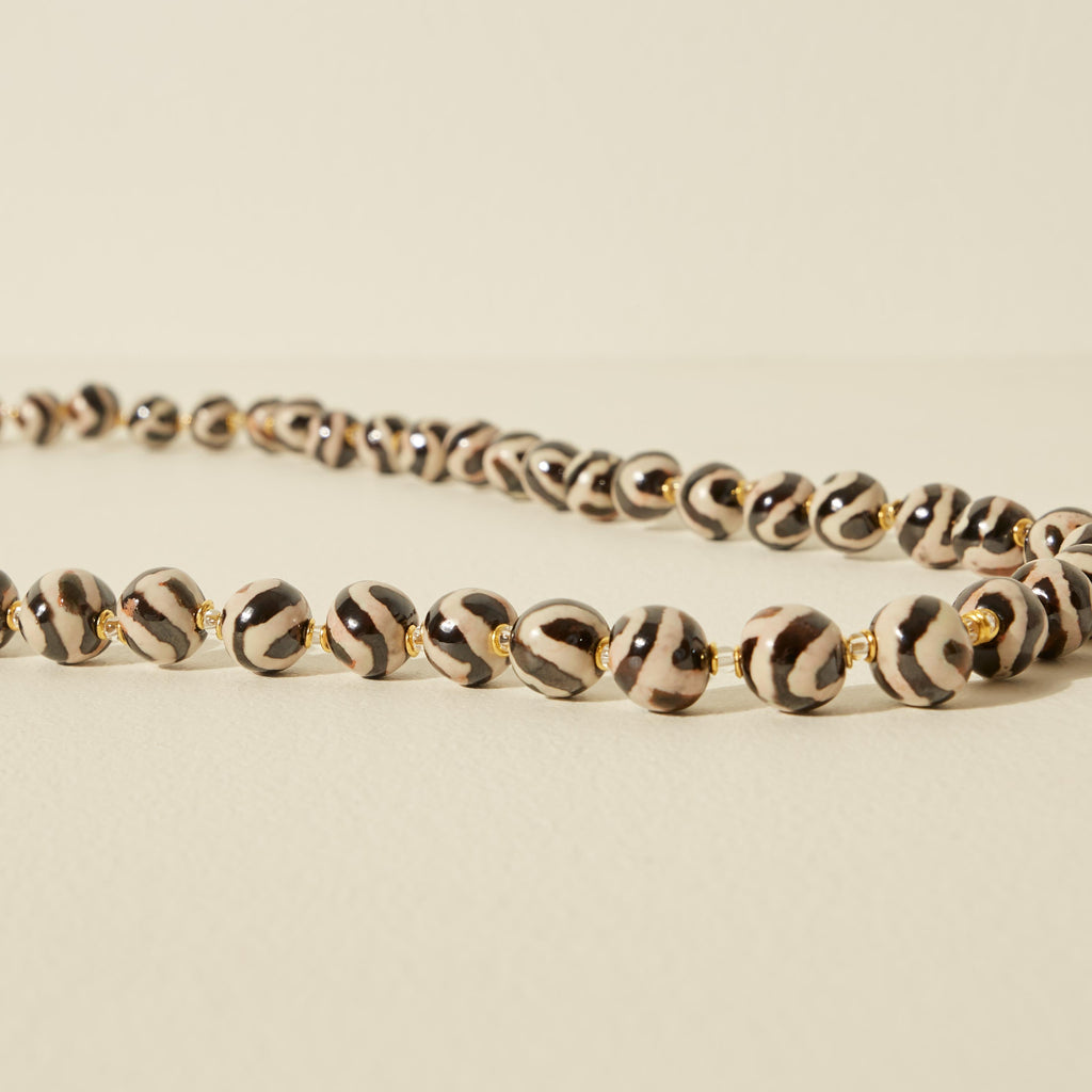 Goodee-Kazuri-Kanga Pattern Necklace - Color - Gold Zebra