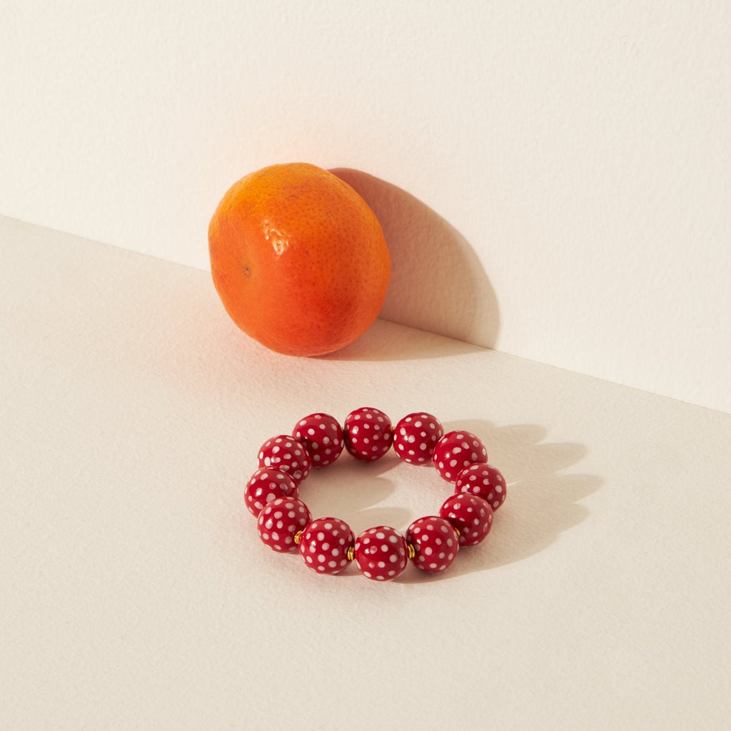 Goodee-Kazuri-Rounds Bracelet - Color - Red & White Tiny Dots