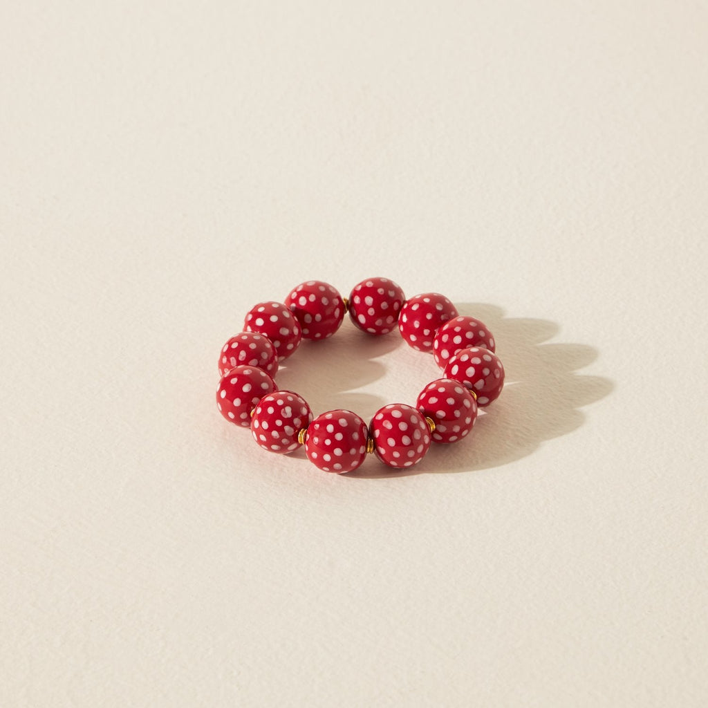Goodee-Kazuri-Rounds Bracelet - Couleur - Rouge et blanc à petits pois