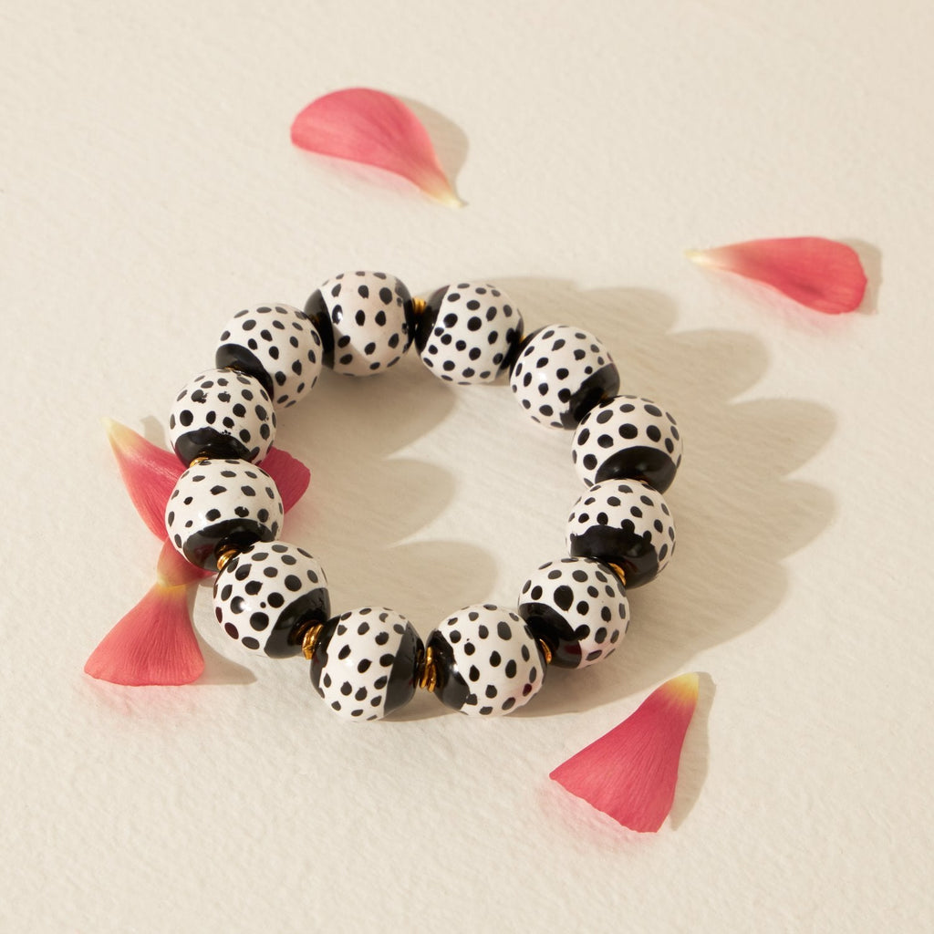 Goodee-Kazuri-Rounds Bracelet - Couleur - Blanc et noir à petits points
