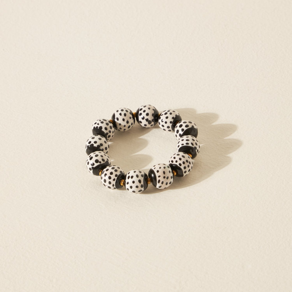 Goodee-Kazuri-Rounds Bracelet - Color - White & Black Tiny Dots