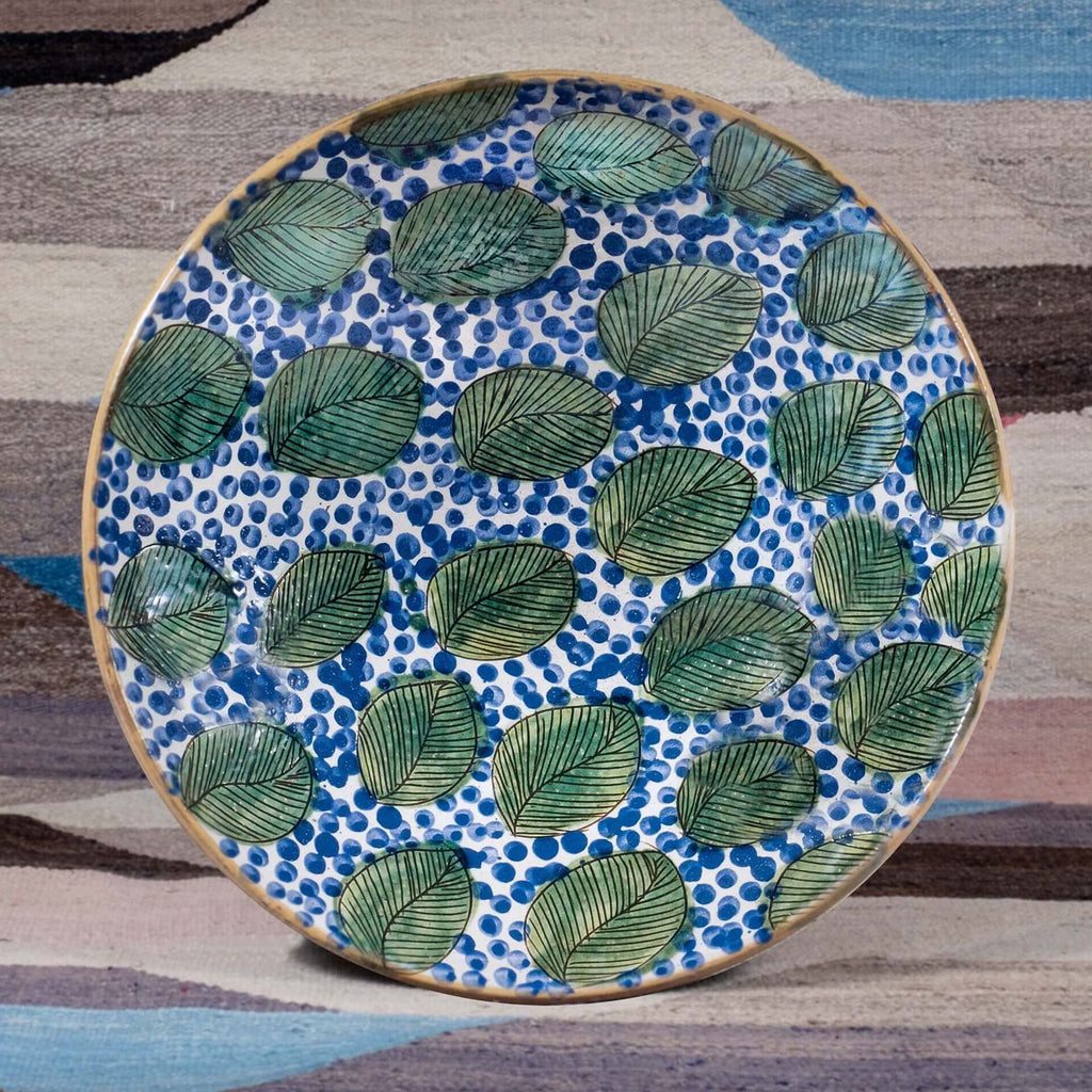 Goodee-Malaika-Green Leaves Blue Serving Bowl