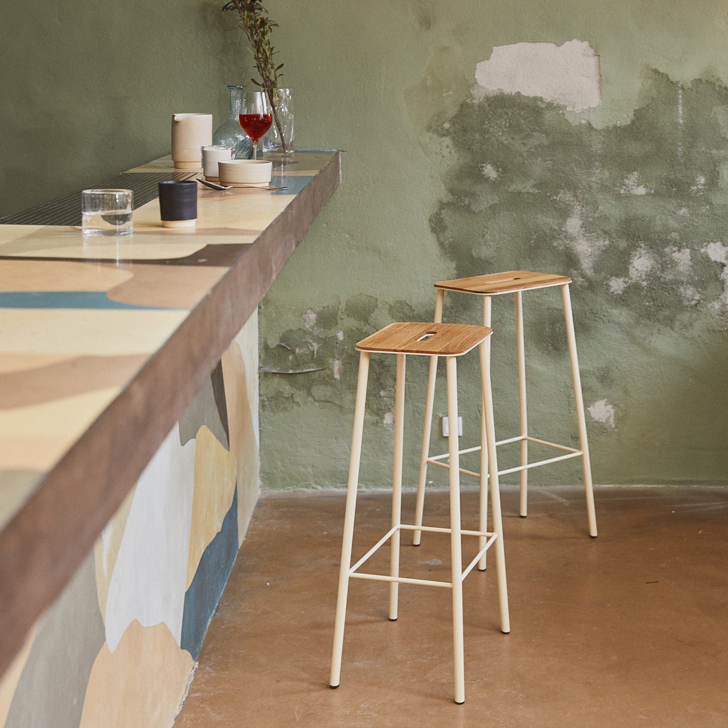 Goodee-Frama-Adam Stool - Size - H76 - Color - Oak & Warm White