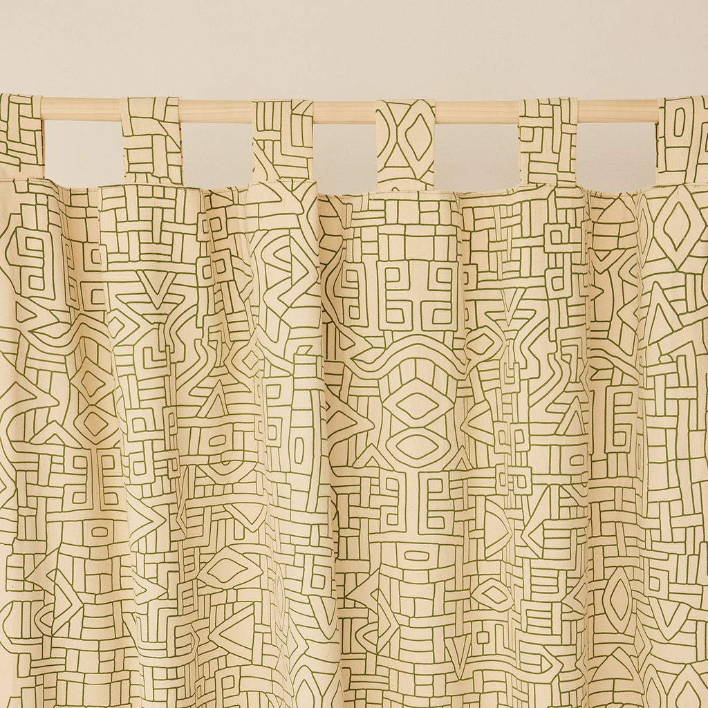 Goodee-Siafu Home-Kuba Curtain - Color - Olive & Off-White
