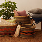 Goodee-Baba Tree-Large Woven Short Basket - Black & Natural