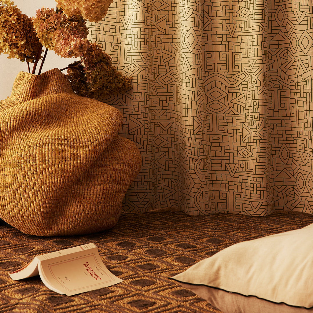 Goodee-Siafu Home-Kuba Curtain - Color - Olive & Off-White